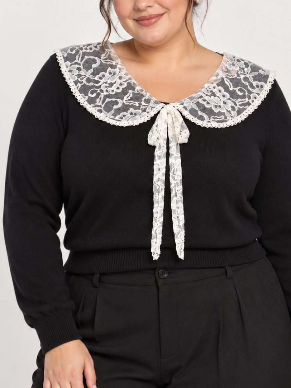 Vintage Fritzi Black White Lace Collar Sweater Women’s 18W